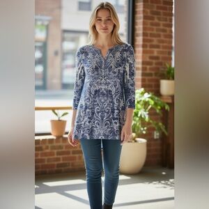 JESS & JANE Blue Paisley Women's Blouse, SMALL